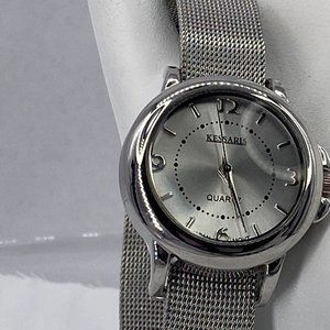 Kessaris Quartz Analog Watch Silver Tones With Mest Buckled Strap